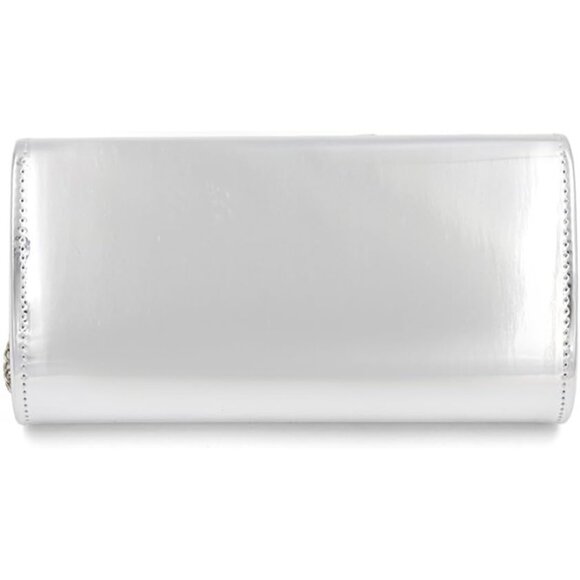 Silver Metallic Small Clutch Bag with Detachable Chain for Evening - Picture 3 of 6